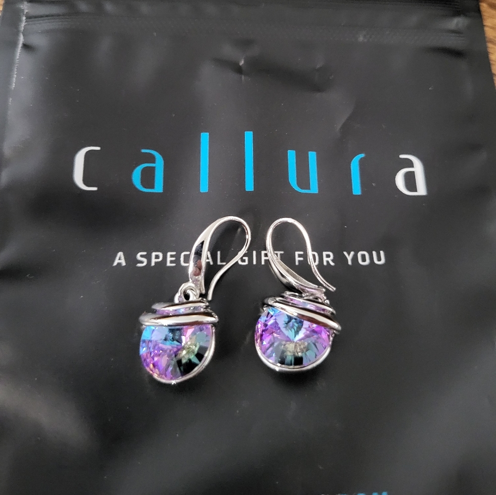 Callura Vitrail Light Wrapped Drop Earrings W Swarovski Crystals,Purple/Blue, 1"